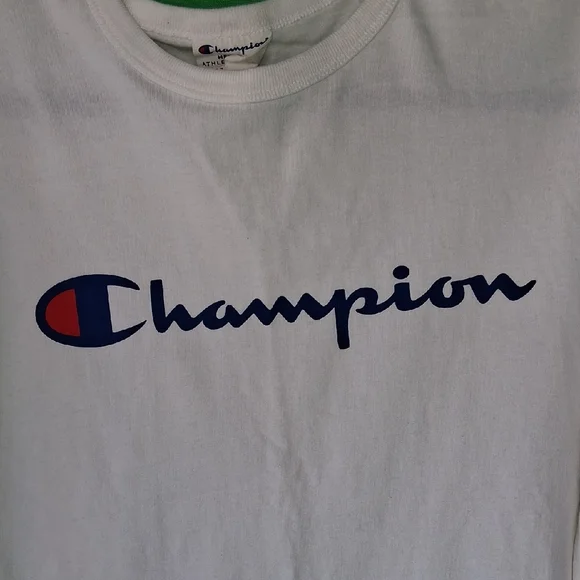 Champion White Long Sleeve Tee with Navy & Red Logos - Picture 6 of 6